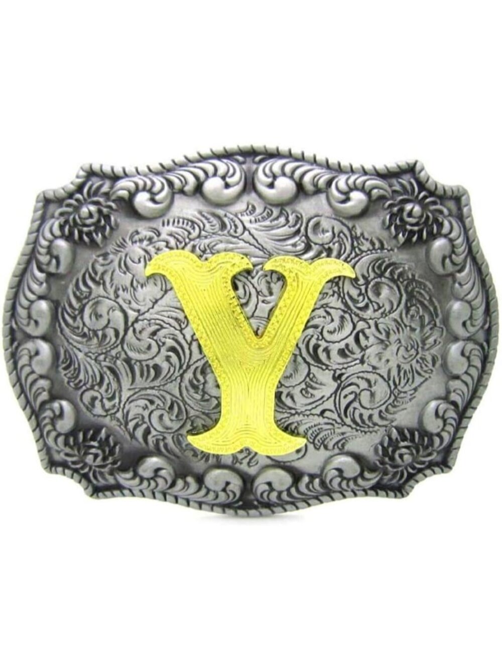 Unisex Y Imported Western Silver Large Belt Buckle Initial Letters Rodeo